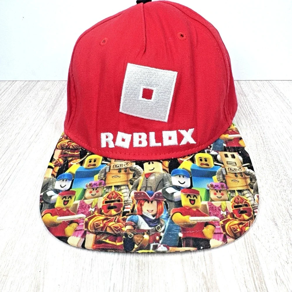 Roblox Snapback Hat Red Youth OSFM Adjustable Flat Brim Character Print Cap